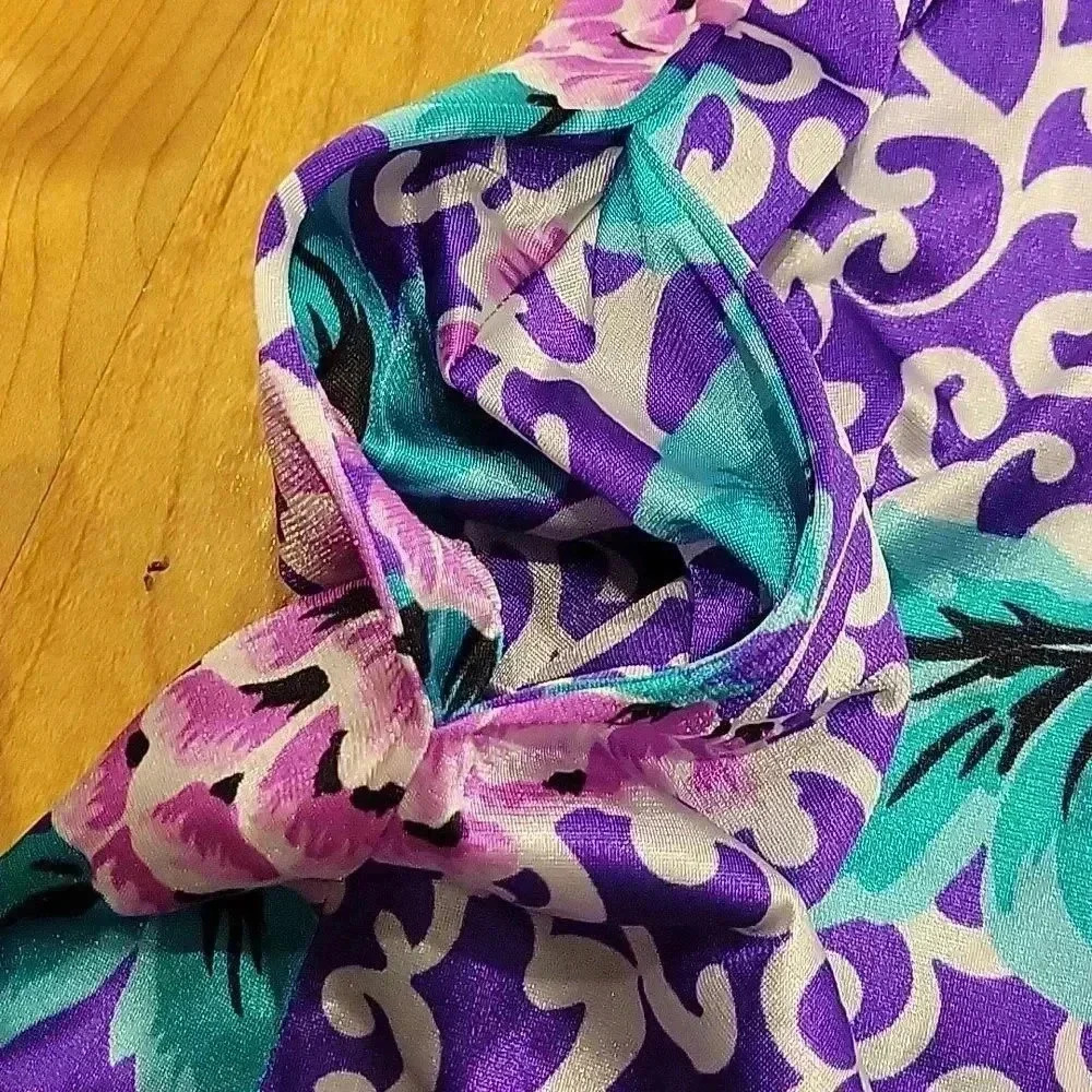 Vintage Vanity Fair Floral Robe Kimono Tunic Cover-Up Side Pockets Sz L - Picture 9 of 12
